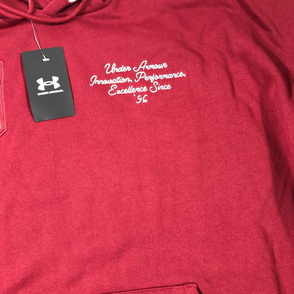 New Under Armour Icon Heavyweight Terry Hoodie Men L Red Embroidered Oversized - Picture 12 of 16